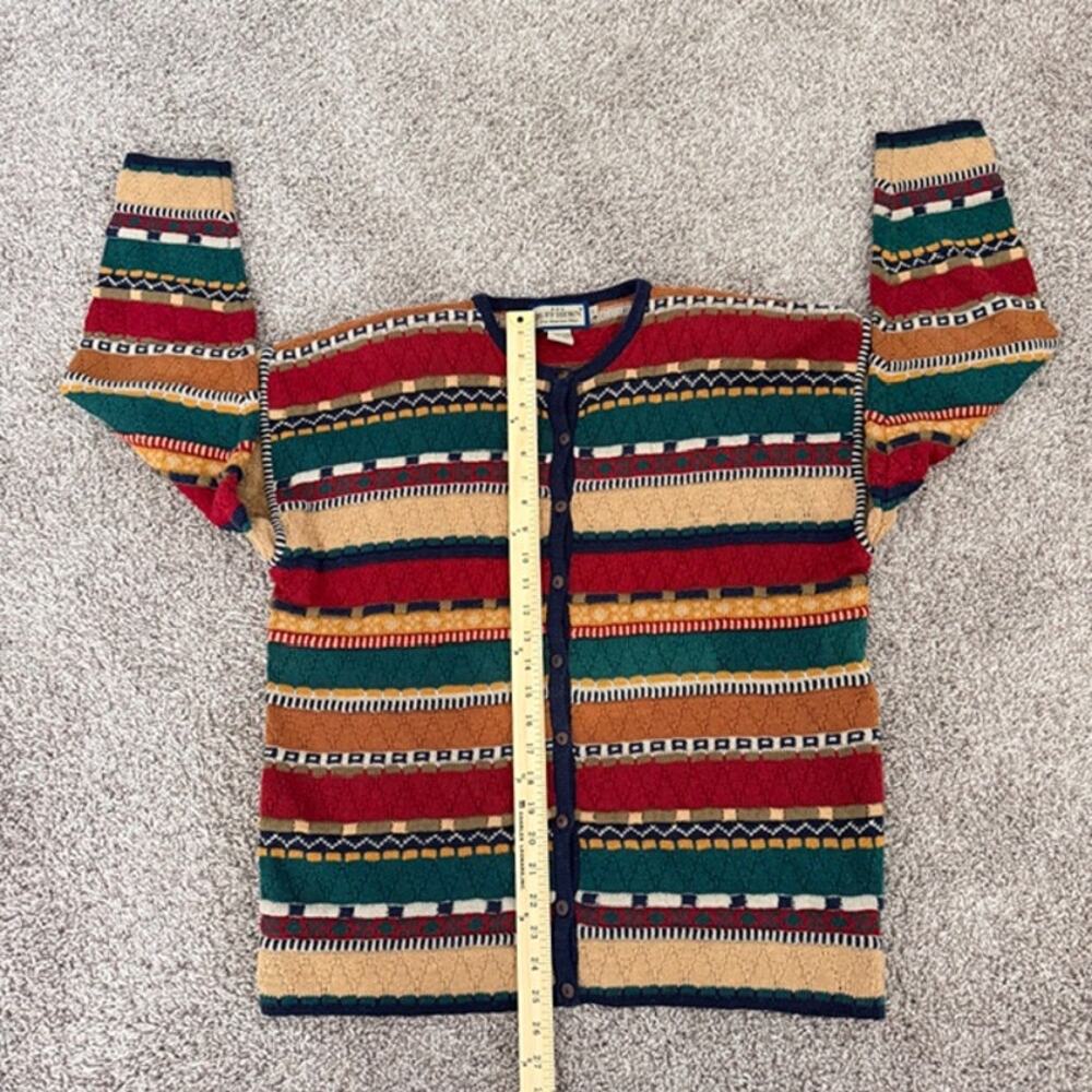 VINTAGE 1980s Ruff Hewn Cardigan‎ Multicolor Textured Sweater Women's Large - Picture 8 of 10